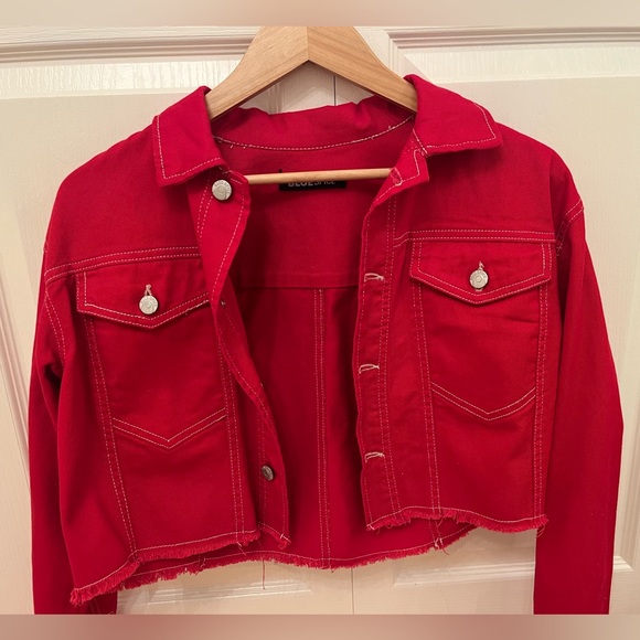 Blue spice - red cropped denim jacket - Picture 1 of 4